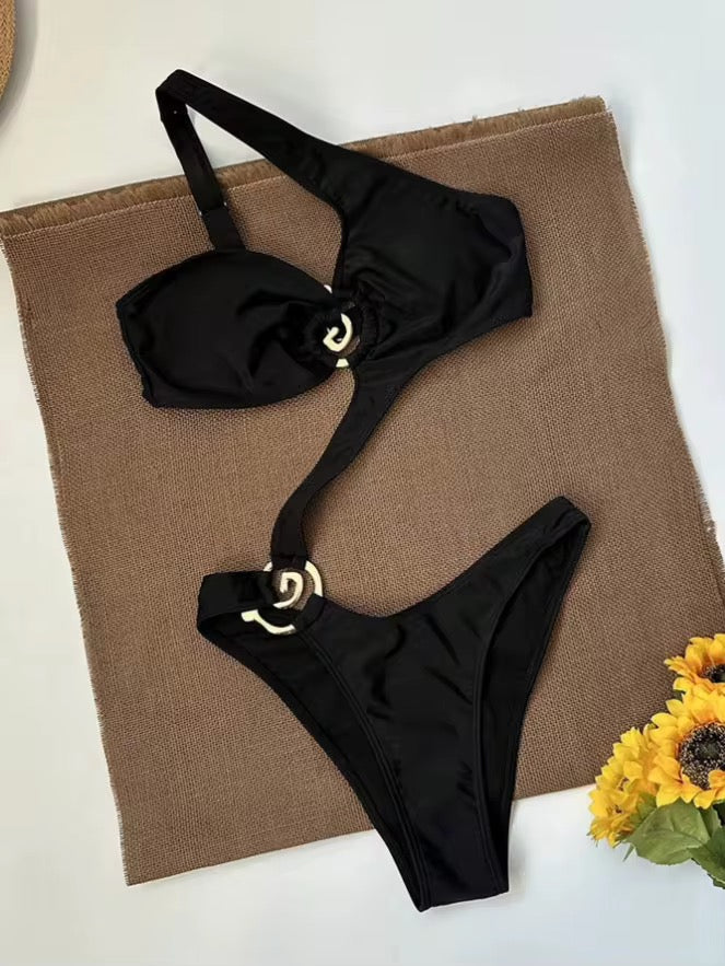 Gilded Glamour Cut-Out One-Piece with Gold Hardware