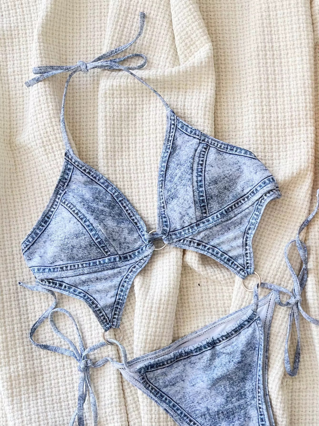 Denim Dreams String One-Piece Swimsuit