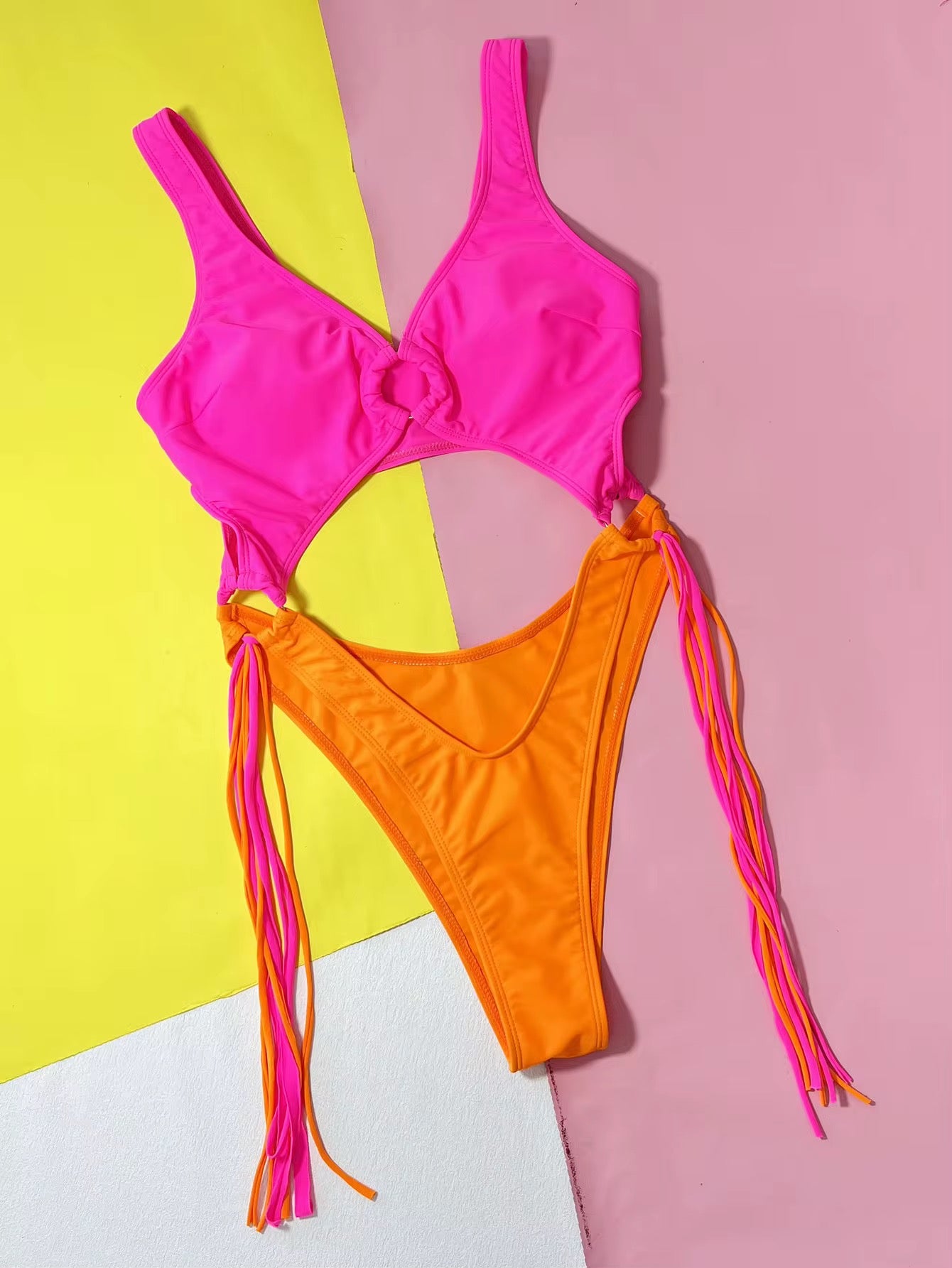 Sunset Fringe One-Piece Swimsuit with Tassel Details