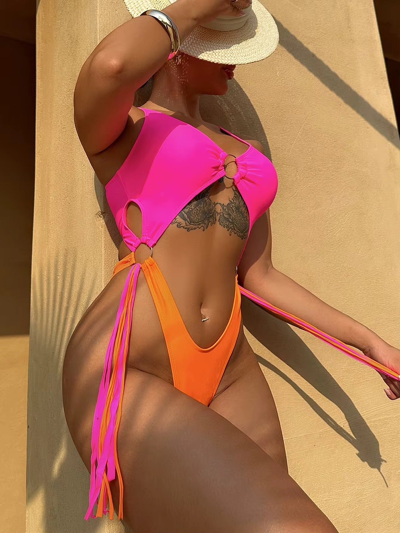 Sunset Fringe One-Piece Swimsuit with Tassel Details