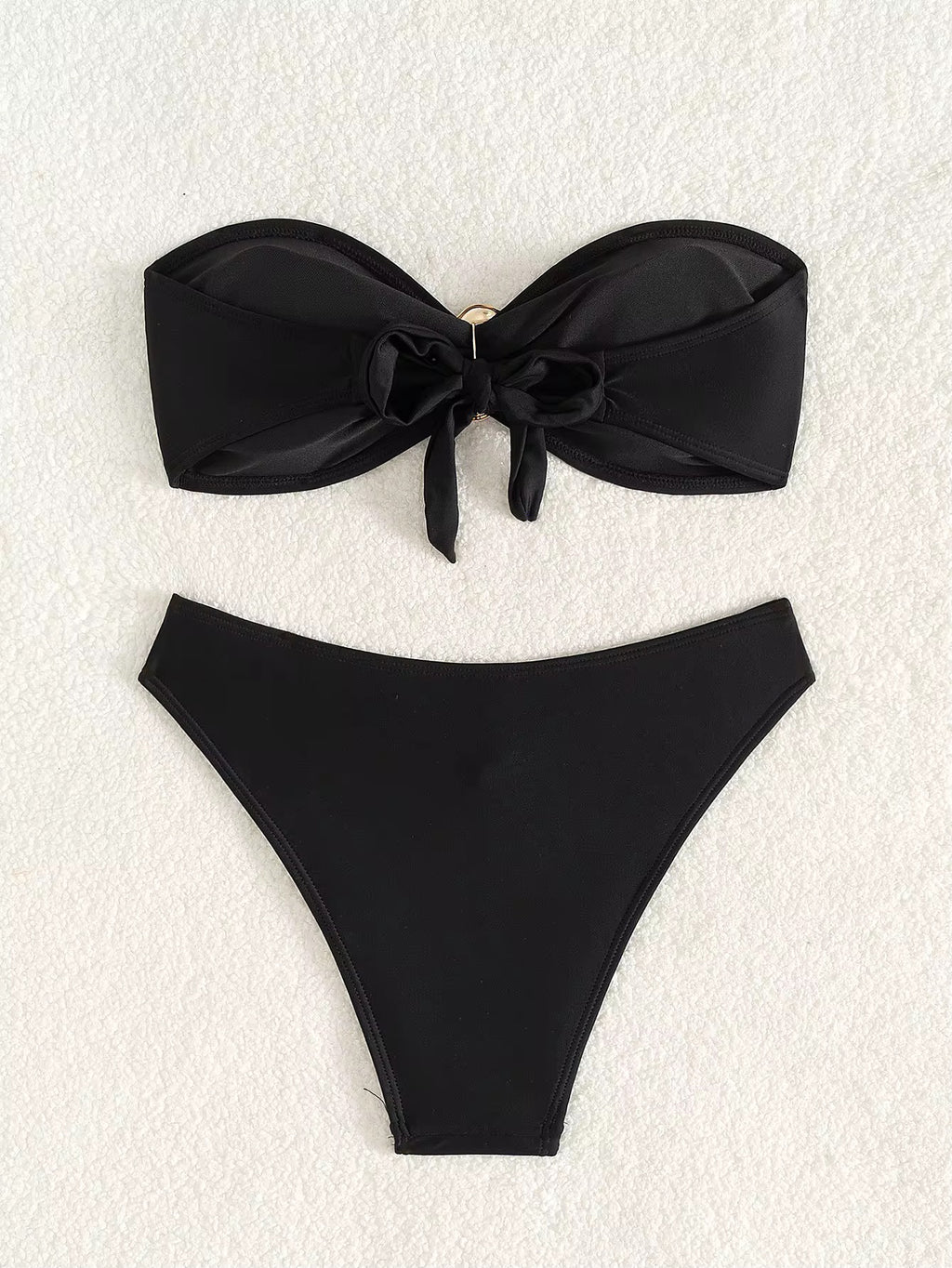 Golden Bloom 2-Piece Black Tube Top Bikini with Gold Flower