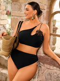 Wild Bloom 2-Piece Plus One-Sleeve Bikini with Animal & Floral Accents